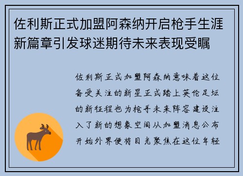 佐利斯正式加盟阿森纳开启枪手生涯新篇章引发球迷期待未来表现受瞩